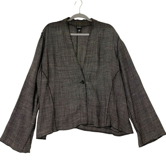 Eileen Fisher Blazer Cardigan XL Linen One Button Relaxed Boho Artsy Coastal - Picture 1 of 7